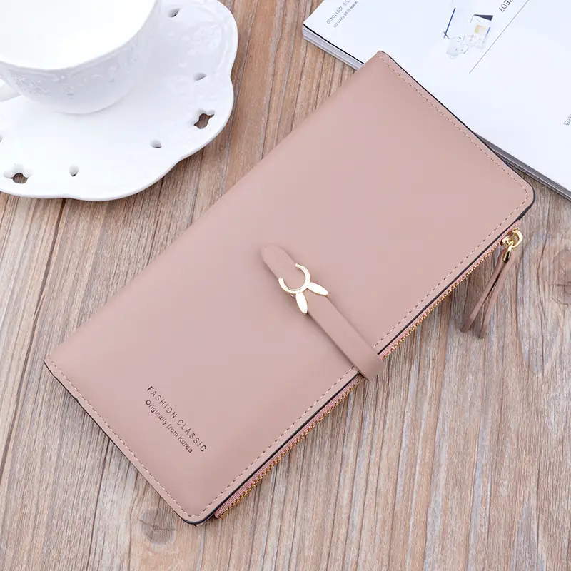 New Style Ladies Wallet Female Long Style Korean Student Fashion Zipper Buckle Thin Wallet Multi-Card Position Soft Wallet Card Case