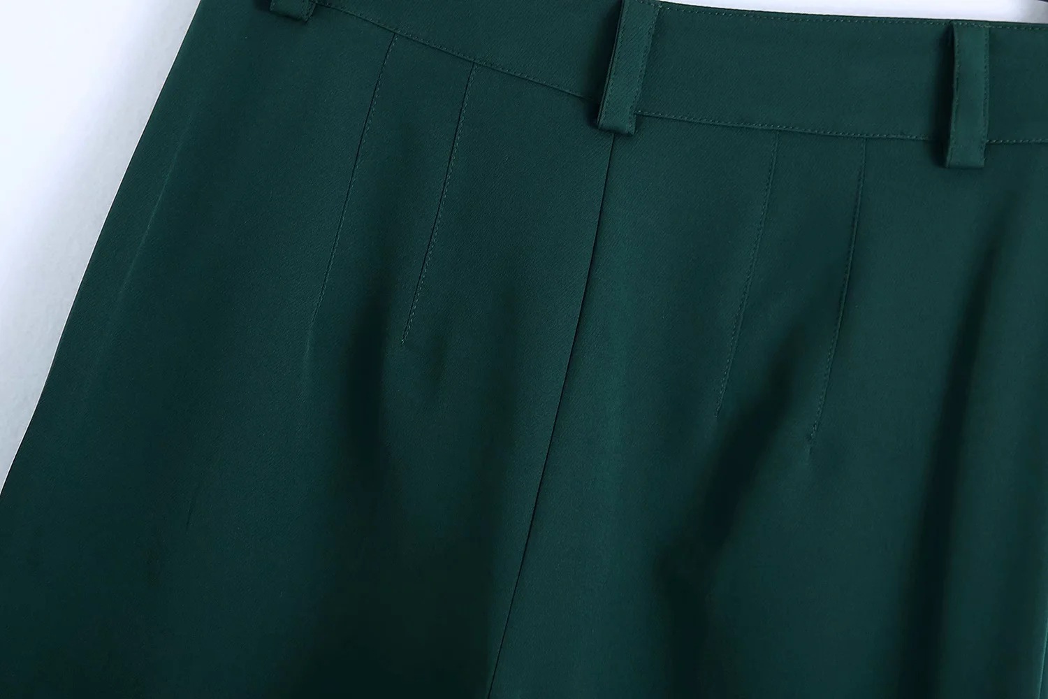 Dark Green High-Waist Straight-Leg Suit Trousers