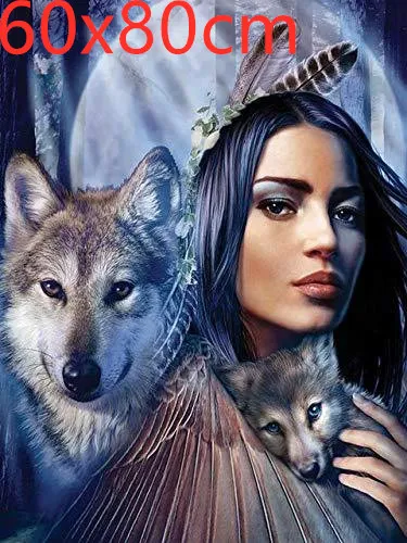 Diamond Painting Animal Wolf Girl Diamond Embroidery 3D Diy Diamond Mosaic Decoration Rhinestone 60X80Cm - Shop at LoveMi