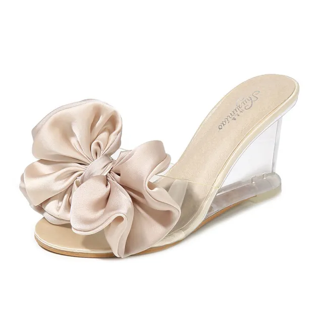 Women's Shoes One Word Buckle Simple Wedge Sandals With Transparent Heel Apricot - Shop at LoveMi