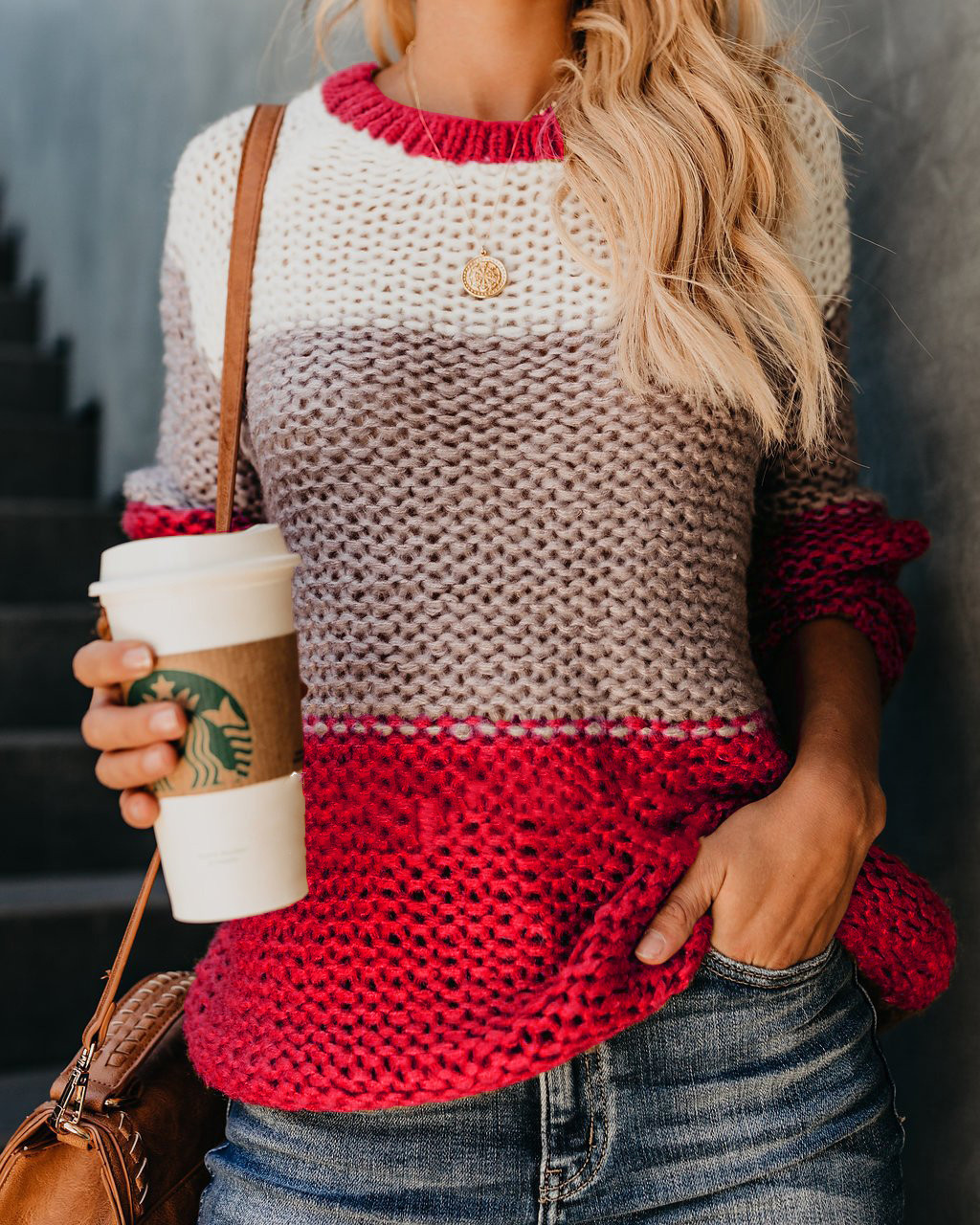 Women's contrast stitching sweater