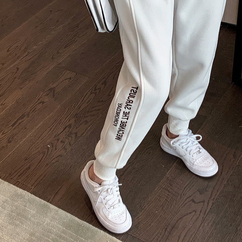 White Casual Pants Sports Pants Women's Spring and Autumn Beam Guard Pants