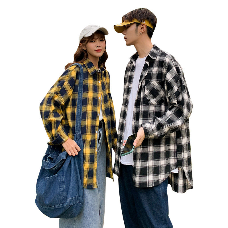 Plaid Shirt Men's Long Sleeved Loose Casual Shirt