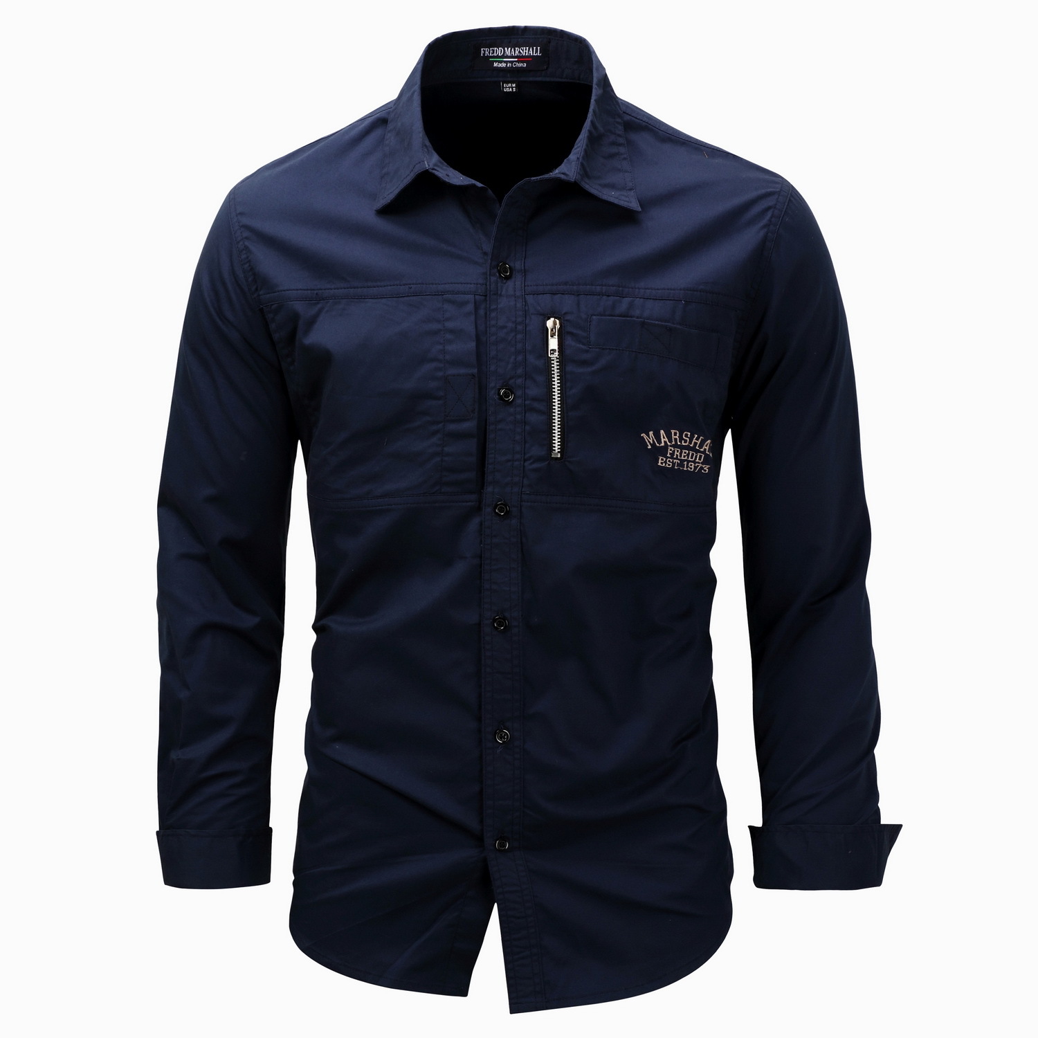 Men's Long Sleeve Lapel Zipper Shirt Cotton Army Outdoor Casual Shirt