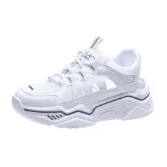 Sponge Cake Thick Bottom Mesh Breathable Toe Cap Sneakers - White - View 1