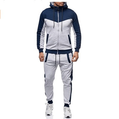 New Hooded Color Matching Casual Sports Men's Sweater Suit