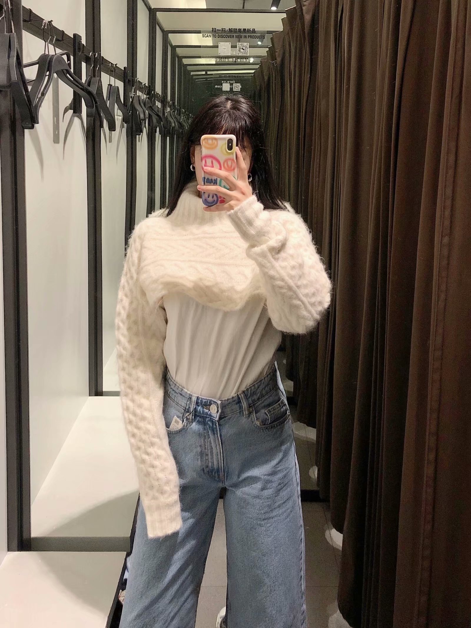 Turtleneck Sweater, Crocheted Knit Top, Girly Sense Of Eight-Stranded Sleeves