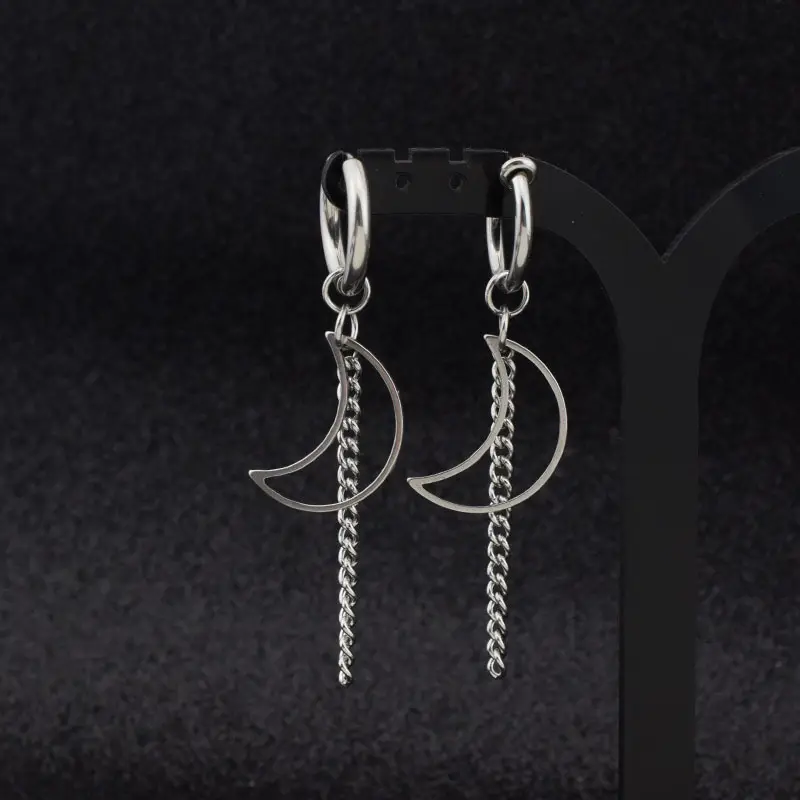 Moon Chain Earrings Men Without Pierced Spring