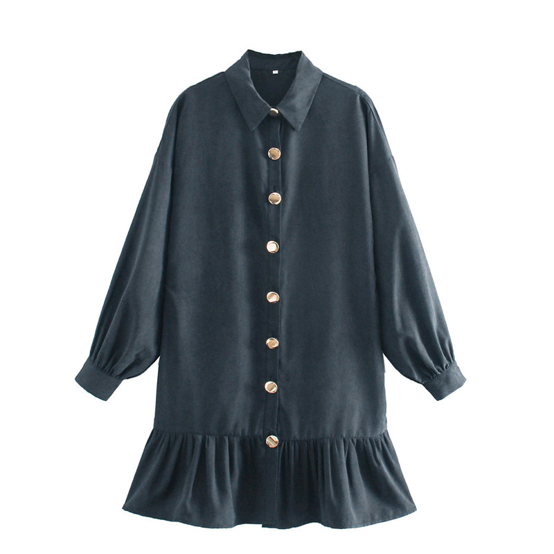 European and American Women's Button-up Shirt Dress