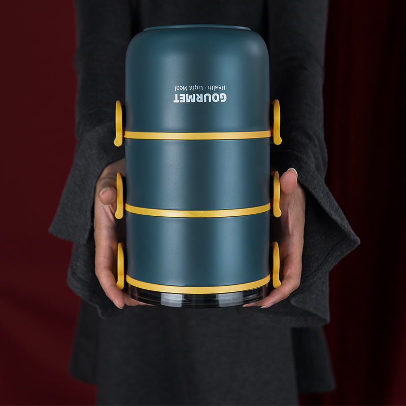 New Stainless Steel Round Insulated Lunch Box, Double-Layer Three-Layer Plastic Lunch Box For Students, Multi-Layer Lunch Box, Insulated Bucket - Image 1