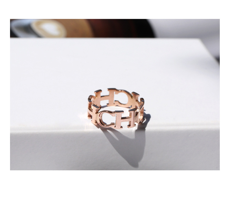Hollow Ch Letter Rose Gold Index Finger Ring