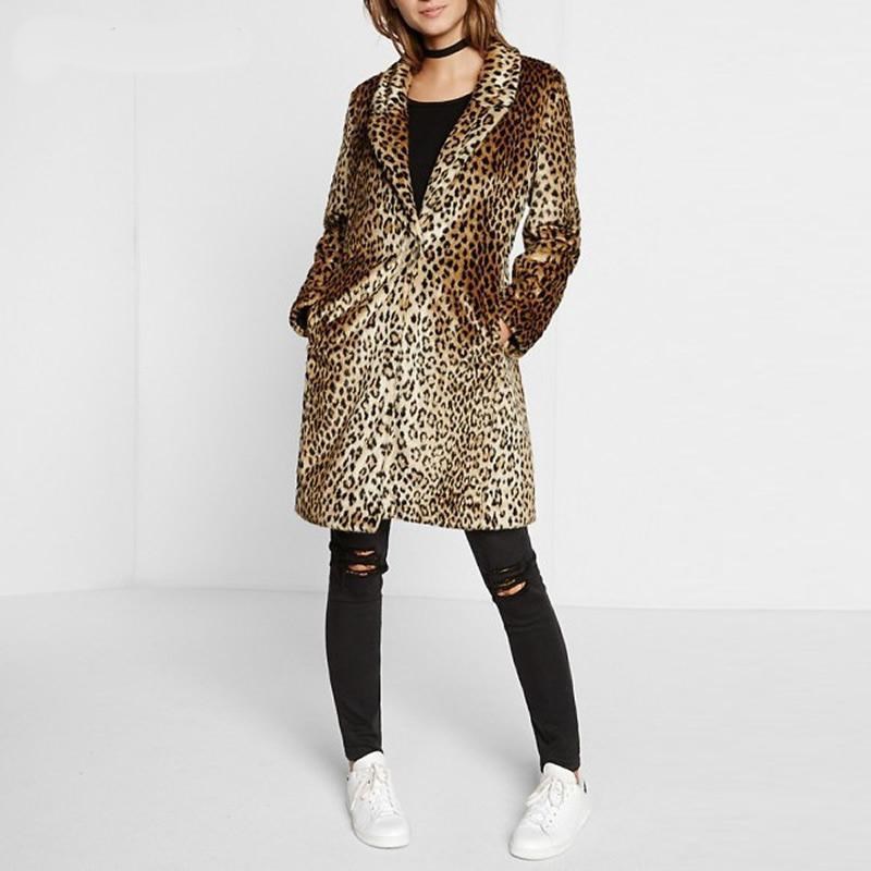 Leopard Print Plush Mid-Length Fur Coat Women's Coat