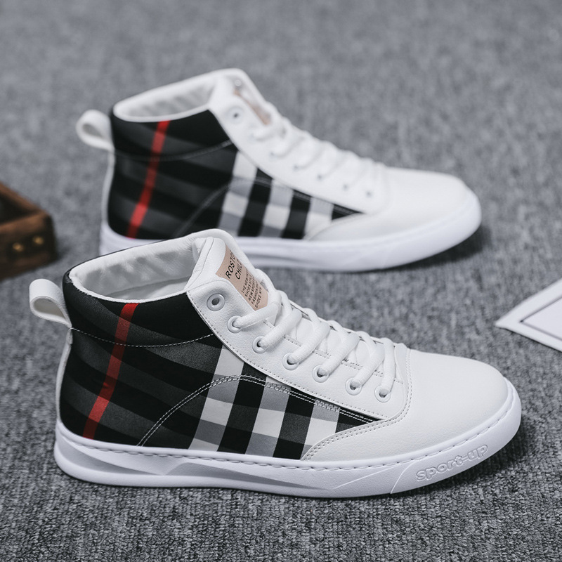 Title 3, High Top Casual Canvas Shoes Plaid Men