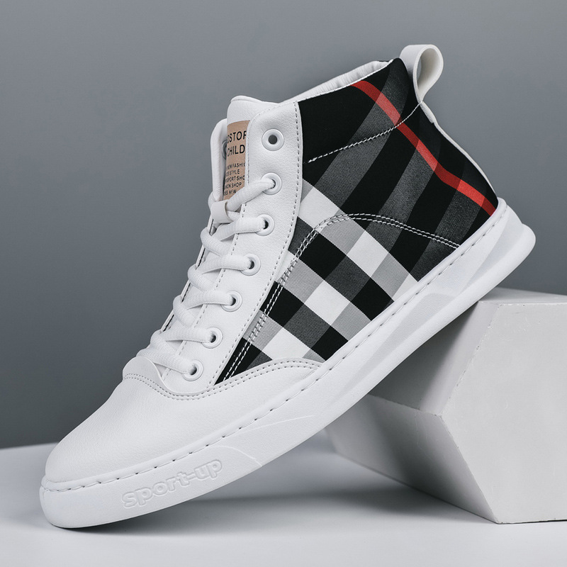 Title 2, High Top Casual Canvas Shoes Plaid Men