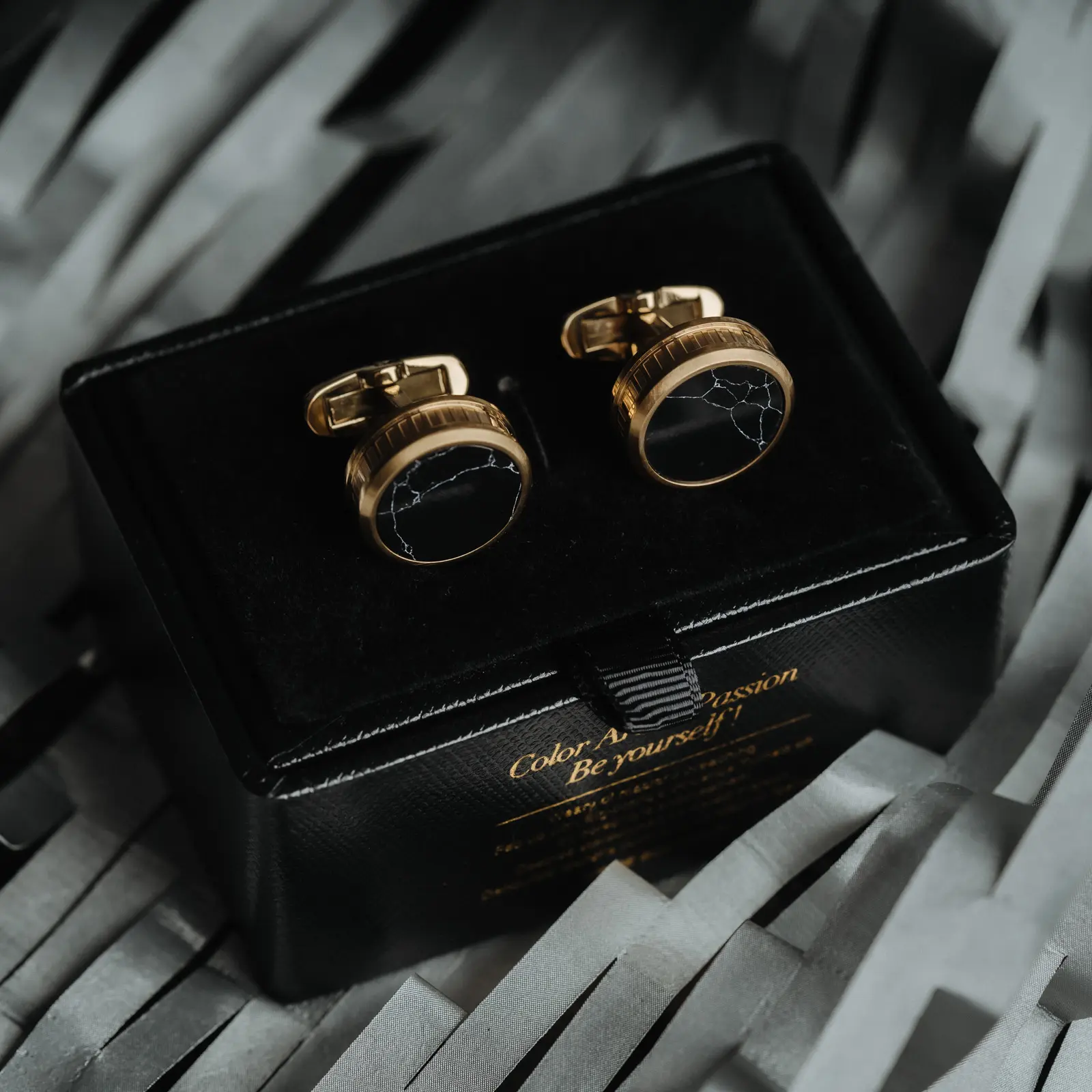 French Black Marble Cuff Links Men's Business