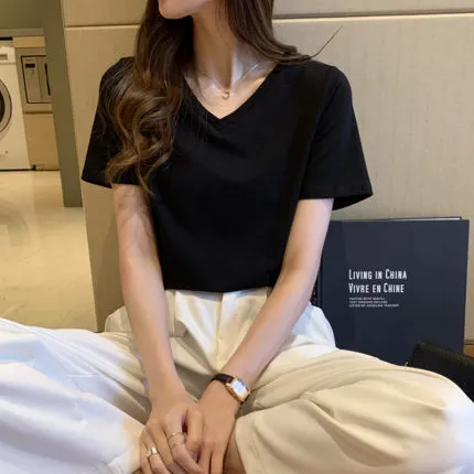 Korean Style Solid Color t Shirt Top Black - Shop at LoveMi