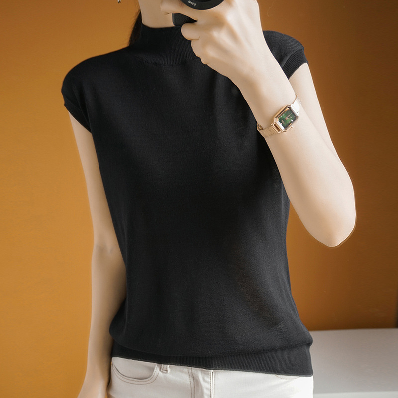 Women's Raglan Sleeveless Pullover Half Turtleneck Sweater