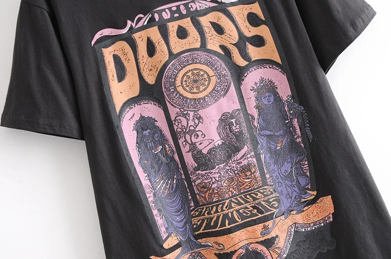 Street Style Retro Mid length Short  Sleeved Top