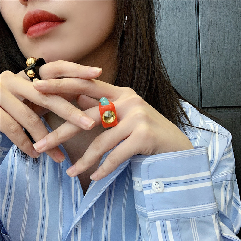 Cartoon Character Portrait Girl Ring Korean Niche Design Resin Love Color