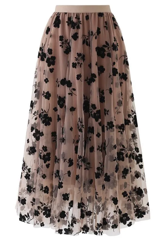 Women's A Line High Waist Mid Length Mesh Skirt Brown - Shop at LoveMi