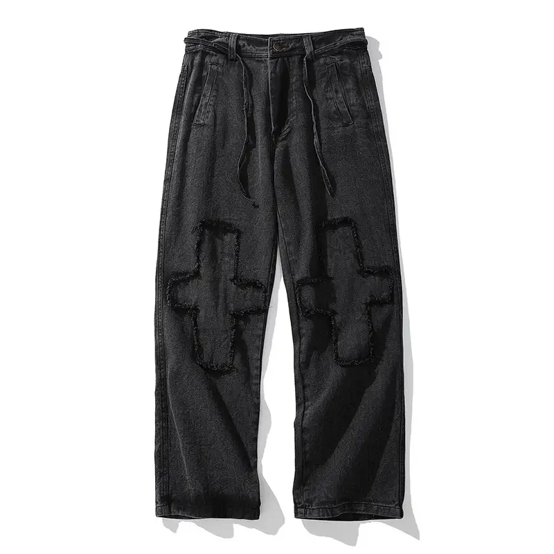 Retro Cut Stitching Jeans Men's