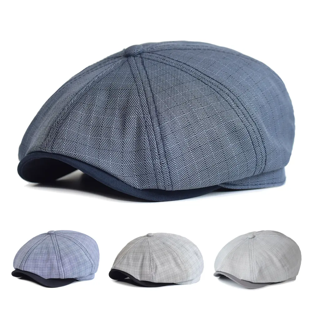 Lattice Octagonal Hat Thin Spring and Summer Striped Newsboy