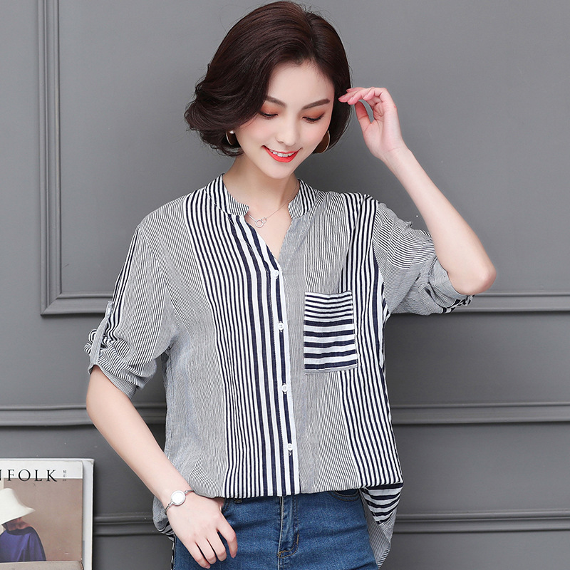 Ladies Striped Shirt Long Sleeve Loose Plus Size Shirt
