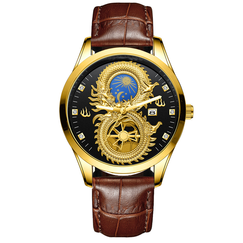 Men's Waterproof Sun Moon Star Watch Calendar Gold