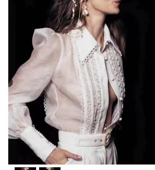 Women's Sexy Lace Long sleeved Temperament Shirt White - Shop at LoveMi