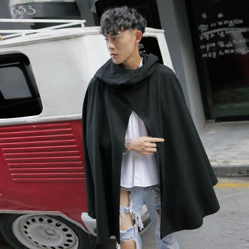 New Style Hooded Woolen Coat Mid Length Loose Shawl