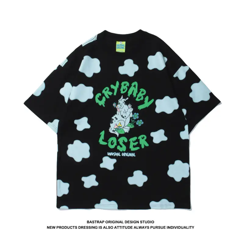 New Cow Pattern Full Print Cartoon Couple Student Summer Short-Sleeved Trendy Brand T-Shirt