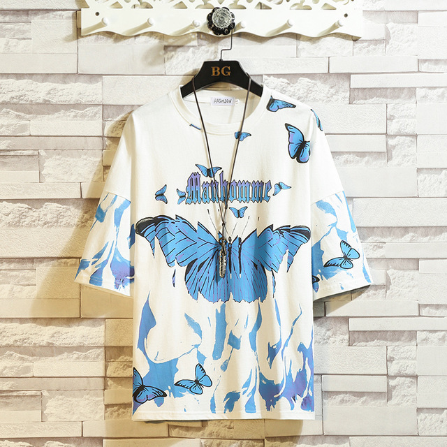 Flame Butterfly Street Fashon Men Summer Crew Neck