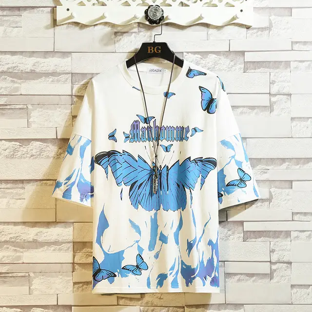 Flame Butterfly Street Fashon Men Summer Crew Neck