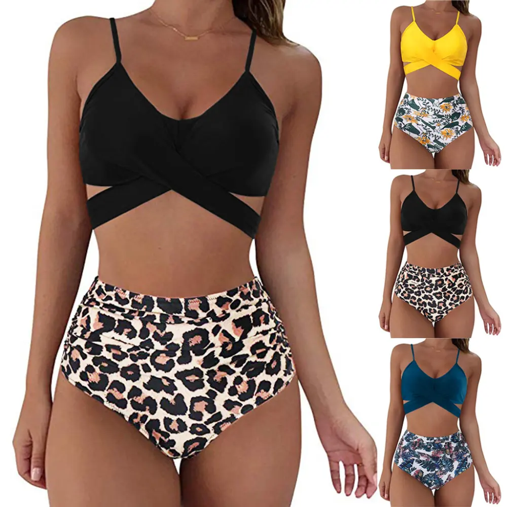 Women Sexy Soild Print Bikini Set Push Up Bathing