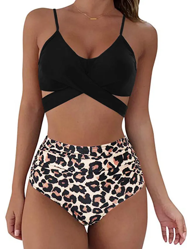 Women Sexy Soild Print Bikini Set Push Up Bathing Swimwear Leopard - Shop at LoveMi