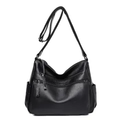 Middle-aged And Elderly Women's Bag Soft Leather Fashion Portable Mother Bag - Black - View 1