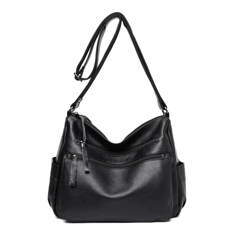 Middle-aged And Elderly Women's Bag Soft Leather Fashion Portable Mother Bag - Black