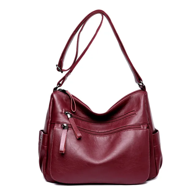 Middle aged And Elderly Women's Bag Soft Leather Fashion Portable Mother Bag Red - Shop at LoveMi