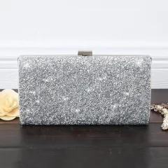 Women's Bright Face Clutch With Diamond Chain - Silver - View 1