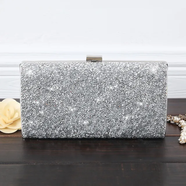 Women's Bright Face Clutch With Diamond Chain Silver - Shop at LoveMi