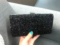 Women's Bright Face Clutch With Diamond Chain - Black - View 1