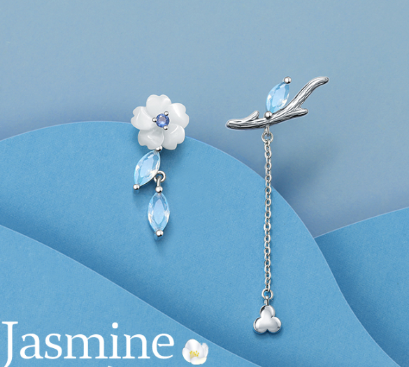 Thaya Brand Silver Plated Studs Earring Chain Jasmine Stud Platinum High Quality