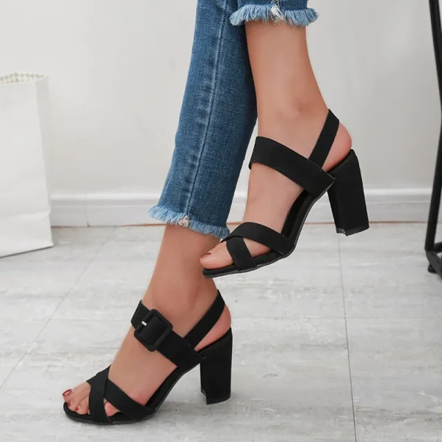 European And American Fish Mouth Thick Heel Fashion Sandals Black - Shop at LoveMi