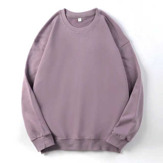 Round Neck Terry Sweater Loose Solid Color Men's Long Sleeved T Shirt Bottoming Shirt Purple - Shop at LoveMi