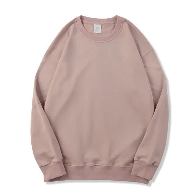 Round Neck Terry Sweater Loose Solid Color Men's Long Sleeved T Shirt Bottoming Shirt Pink - Shop at LoveMi