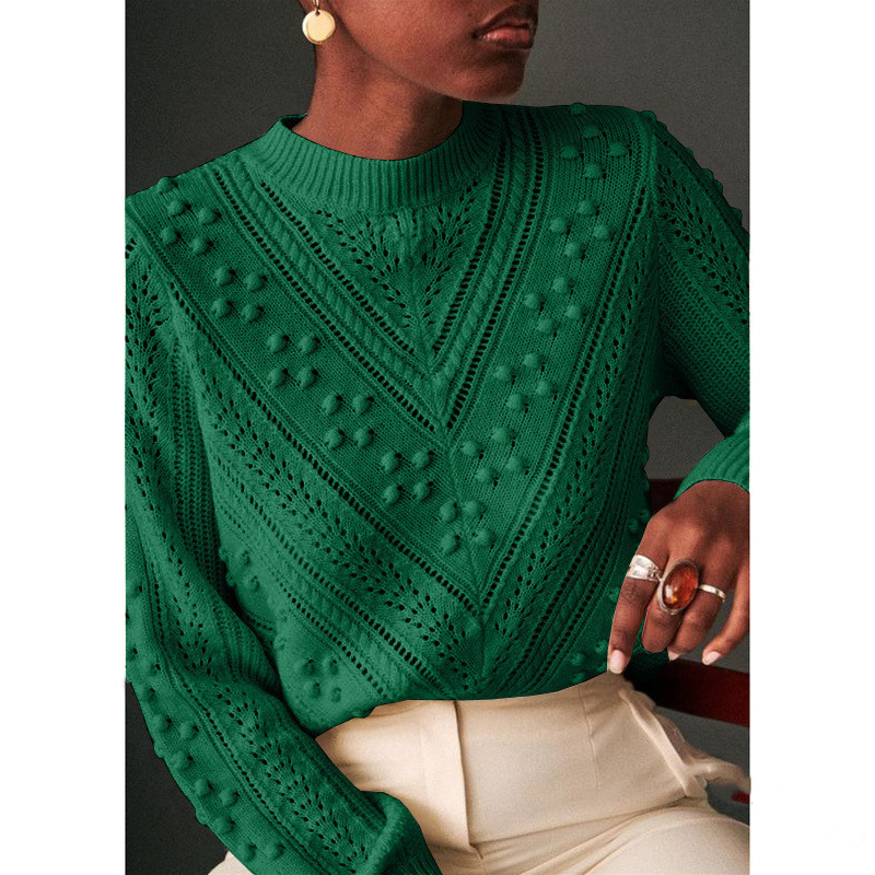 New Loose Knitting Hollow Stitching Long Sleeved Women's Blouse