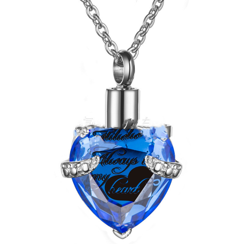 Stainless Steel Birthday Stone Urn Necklace Love Glass Ashes