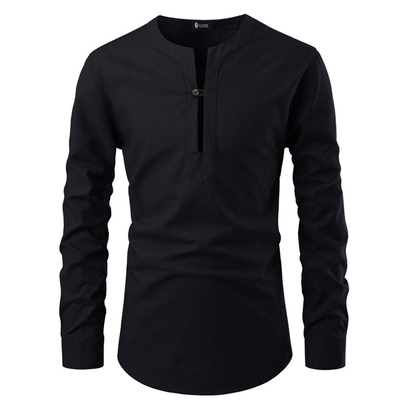 Fashion Pullover Stand Collar One Button V-neck Long-sleeved Shirt