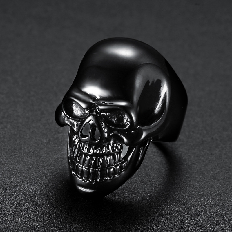Titanium Steel Color Male Skull Ring Stainless Steel