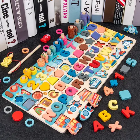 3D Preschool Children Educational Toys Wooden Montessori Arithmetic Magnetic